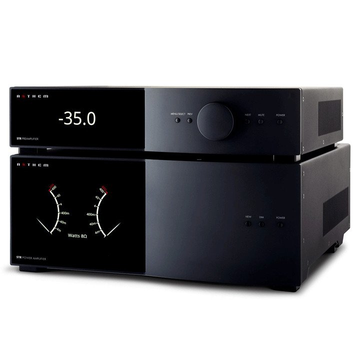 Anthem STR PreAmplifier Black with STR Amplifier Front Angle