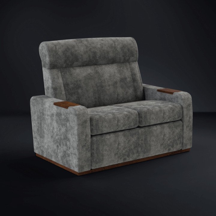 Cooper Micro 2 Seater Cinema Sofa with solid Walnut inset tables and matching plinth